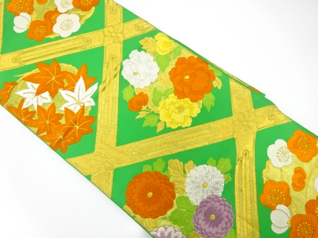 JAPANESE KIMONO / ANTIQUE FUKURO OBI / SILK / WOVEN FLOWER ROUNDEL